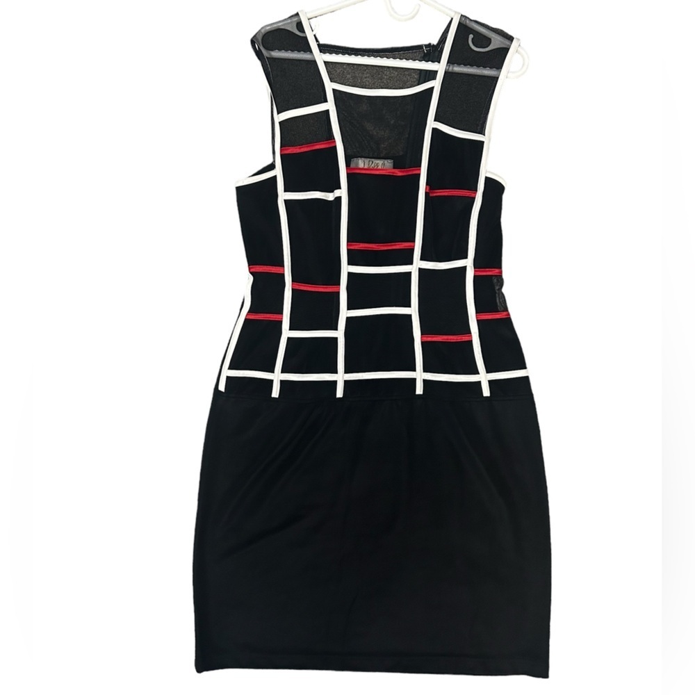 Joseph Ribkoff Black Mini Dress with White and Red Accents